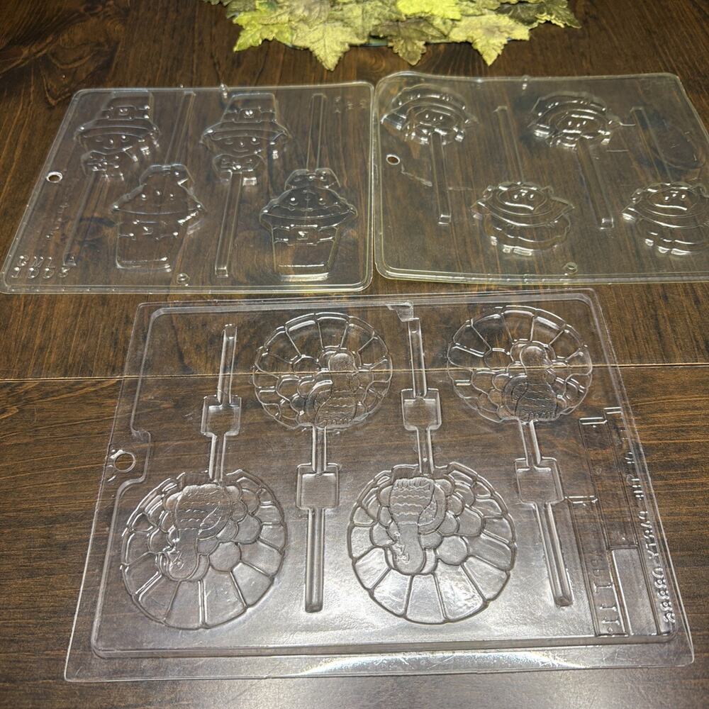 3 Polycarbonate Molds Thanksgiving Pilgrims Turkey Chocolate Bon Bon FDA Gift
